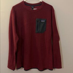 Patagonia Red Knit Fleece Pullover with Gray Pocket XL